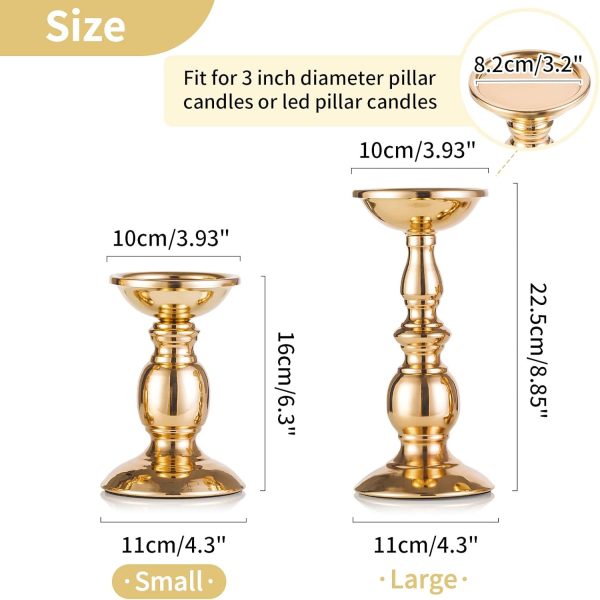 2 Pcs Gold Pillar Candle Holders, Gold Candlestick Most Ideal for 3" Pillar Candles, Gifts for Wedding, Party, Home, Spa, Reiki, Votive Candle (S + L) - Image 69