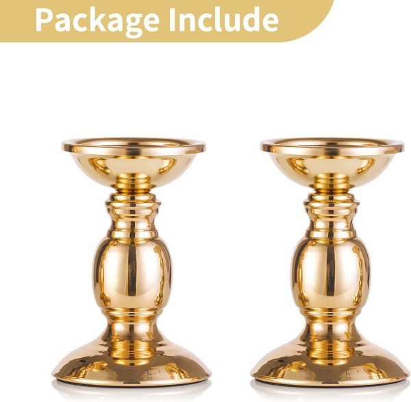 2 Pcs Gold Pillar Candle Holders, Gold Candlestick Most Ideal for 3" Pillar Candles, Gifts for Wedding, Party, Home, Spa, Reiki, Votive Candle (S + L) - Image 70