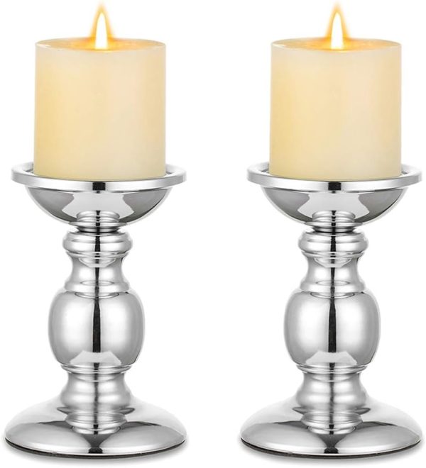 2 Pcs Gold Pillar Candle Holders, Gold Candlestick Most Ideal for 3" Pillar Candles, Gifts for Wedding, Party, Home, Spa, Reiki, Votive Candle (S + L) - Image 78