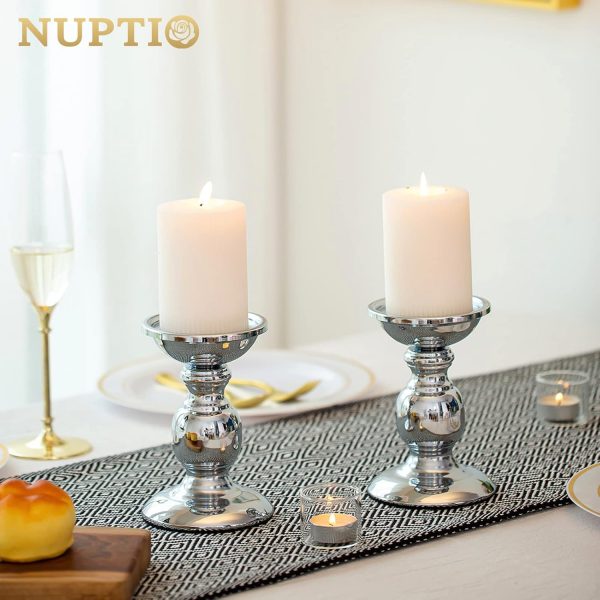 2 Pcs Gold Pillar Candle Holders, Gold Candlestick Most Ideal for 3" Pillar Candles, Gifts for Wedding, Party, Home, Spa, Reiki, Votive Candle (S + L) - Image 81