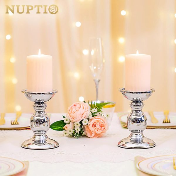 2 Pcs Gold Pillar Candle Holders, Gold Candlestick Most Ideal for 3" Pillar Candles, Gifts for Wedding, Party, Home, Spa, Reiki, Votive Candle (S + L) - Image 83