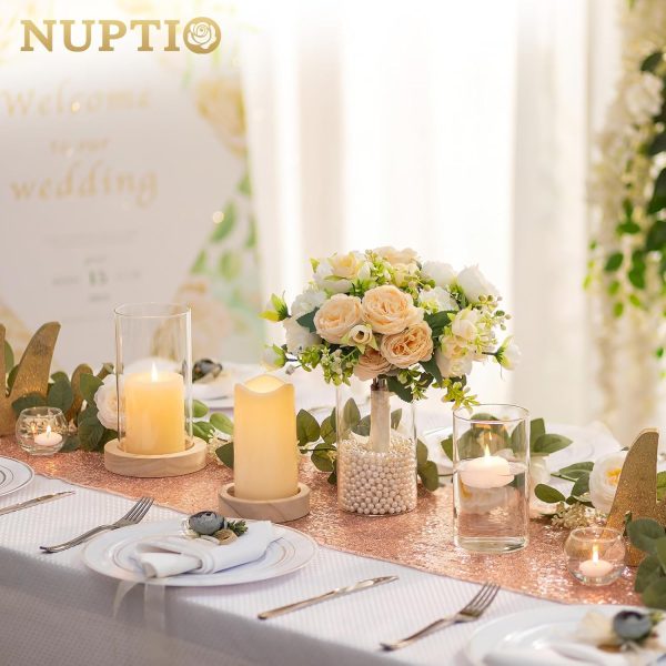 NUPTIO Hurricane Glass Candle Holders: Clear Round Cylinder Vases with Wood Plate Base for Pillar Floating Candles Set of 2 Wooden Hurricanes Vase Pillars Holder for Wedding Party Table Centerpiece - Image 4