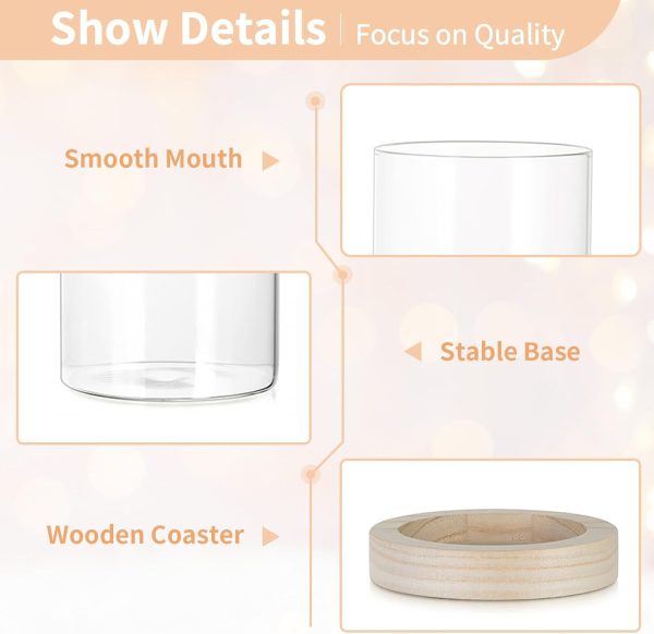 NUPTIO Hurricane Glass Candle Holders: Clear Round Cylinder Vases with Wood Plate Base for Pillar Floating Candles Set of 2 Wooden Hurricanes Vase Pillars Holder for Wedding Party Table Centerpiece - Image 6