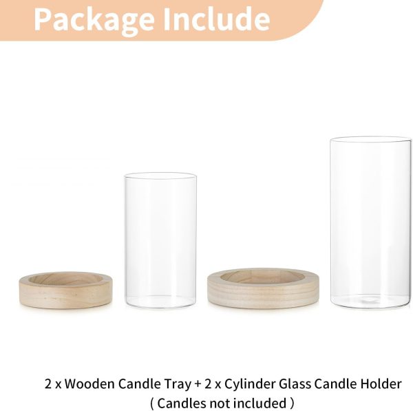 NUPTIO Hurricane Glass Candle Holders: Clear Round Cylinder Vases with Wood Plate Base for Pillar Floating Candles Set of 2 Wooden Hurricanes Vase Pillars Holder for Wedding Party Table Centerpiece - Image 7