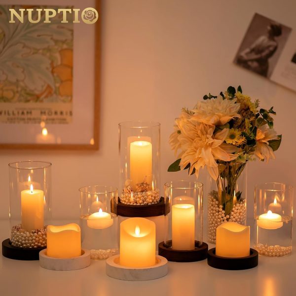 NUPTIO Hurricane Glass Candle Holders: Clear Round Cylinder Vases with Wood Plate Base for Pillar Floating Candles Set of 2 Wooden Hurricanes Vase Pillars Holder for Wedding Party Table Centerpiece - Image 9