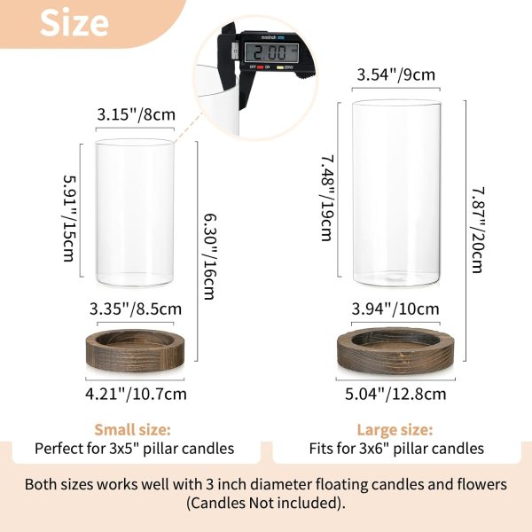 NUPTIO Hurricane Glass Candle Holders: Clear Round Cylinder Vases with Wood Plate Base for Pillar Floating Candles Set of 2 Wooden Hurricanes Vase Pillars Holder for Wedding Party Table Centerpiece - Image 10