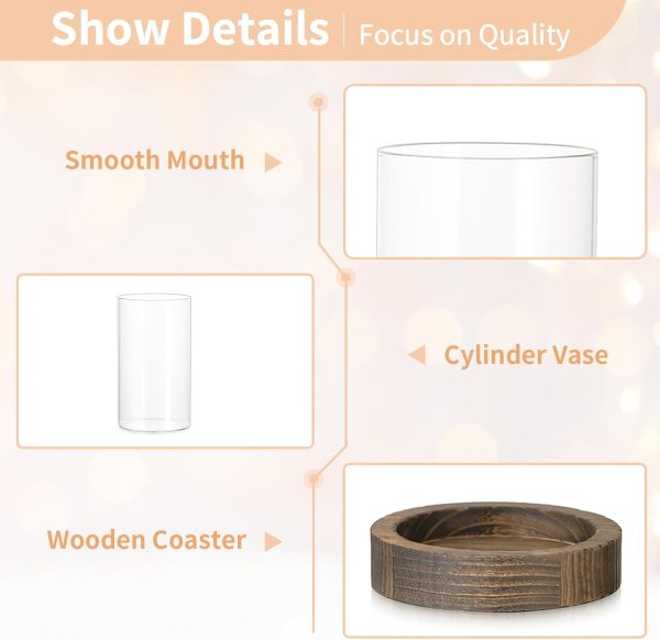 NUPTIO Hurricane Glass Candle Holders: Clear Round Cylinder Vases with Wood Plate Base for Pillar Floating Candles Set of 2 Wooden Hurricanes Vase Pillars Holder for Wedding Party Table Centerpiece - Image 13