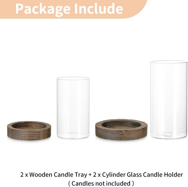 NUPTIO Hurricane Glass Candle Holders: Clear Round Cylinder Vases with Wood Plate Base for Pillar Floating Candles Set of 2 Wooden Hurricanes Vase Pillars Holder for Wedding Party Table Centerpiece - Image 15