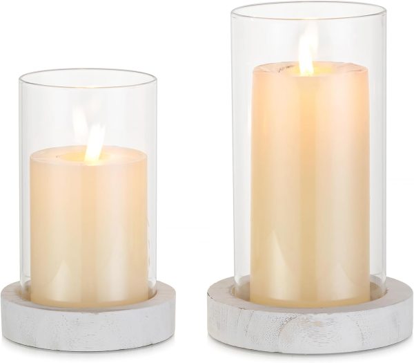 NUPTIO Hurricane Glass Candle Holders: Clear Round Cylinder Vases with Wood Plate Base for Pillar Floating Candles Set of 2 Wooden Hurricanes Vase Pillars Holder for Wedding Party Table Centerpiece - Image 16