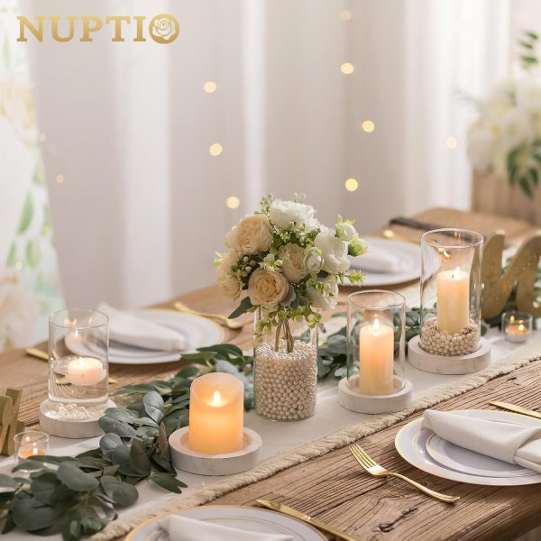 NUPTIO Hurricane Glass Candle Holders: Clear Round Cylinder Vases with Wood Plate Base for Pillar Floating Candles Set of 2 Wooden Hurricanes Vase Pillars Holder for Wedding Party Table Centerpiece - Image 18