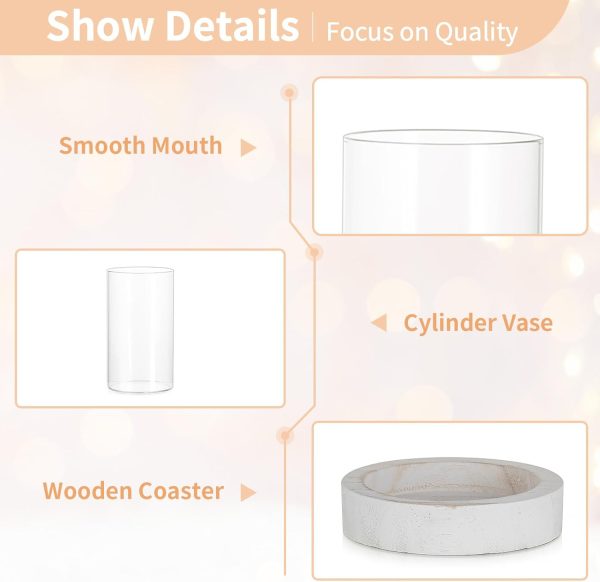 NUPTIO Hurricane Glass Candle Holders: Clear Round Cylinder Vases with Wood Plate Base for Pillar Floating Candles Set of 2 Wooden Hurricanes Vase Pillars Holder for Wedding Party Table Centerpiece - Image 20