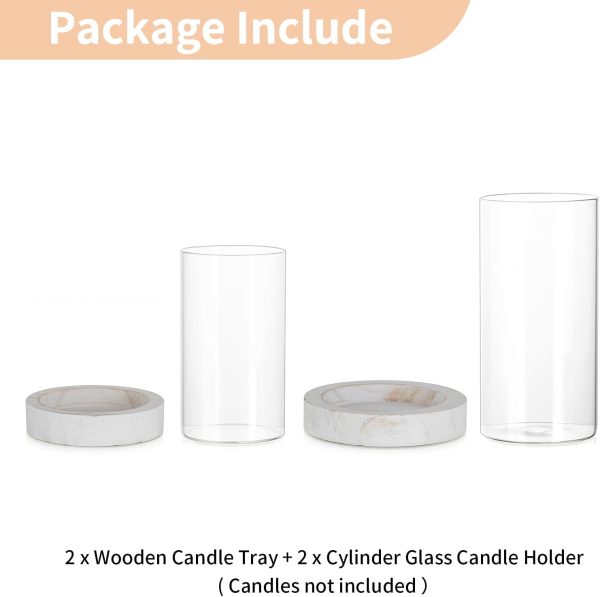 NUPTIO Hurricane Glass Candle Holders: Clear Round Cylinder Vases with Wood Plate Base for Pillar Floating Candles Set of 2 Wooden Hurricanes Vase Pillars Holder for Wedding Party Table Centerpiece - Image 22