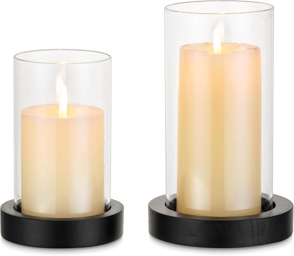 NUPTIO Hurricane Glass Candle Holders: Clear Round Cylinder Vases with Wood Plate Base for Pillar Floating Candles Set of 2 Wooden Hurricanes Vase Pillars Holder for Wedding Party Table Centerpiece - Image 23