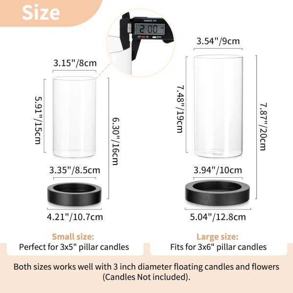 NUPTIO Hurricane Glass Candle Holders: Clear Round Cylinder Vases with Wood Plate Base for Pillar Floating Candles Set of 2 Wooden Hurricanes Vase Pillars Holder for Wedding Party Table Centerpiece - Image 24