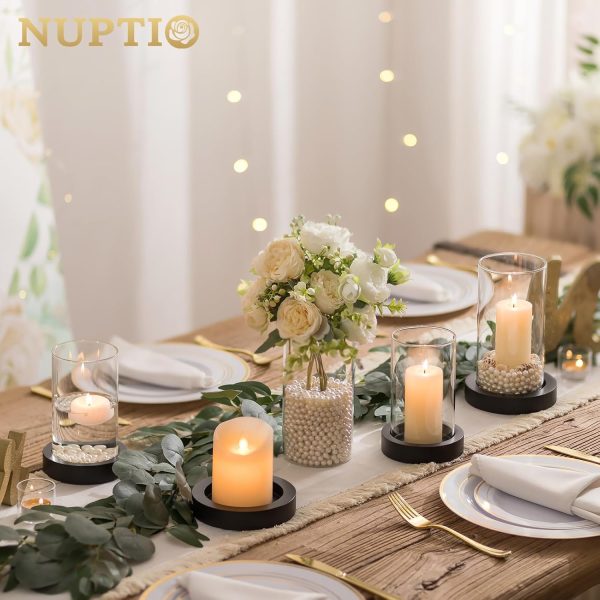 NUPTIO Hurricane Glass Candle Holders: Clear Round Cylinder Vases with Wood Plate Base for Pillar Floating Candles Set of 2 Wooden Hurricanes Vase Pillars Holder for Wedding Party Table Centerpiece - Image 25