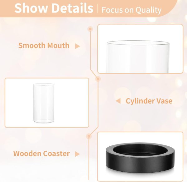 NUPTIO Hurricane Glass Candle Holders: Clear Round Cylinder Vases with Wood Plate Base for Pillar Floating Candles Set of 2 Wooden Hurricanes Vase Pillars Holder for Wedding Party Table Centerpiece - Image 27