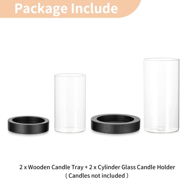 NUPTIO Hurricane Glass Candle Holders: Clear Round Cylinder Vases with Wood Plate Base for Pillar Floating Candles Set of 2 Wooden Hurricanes Vase Pillars Holder for Wedding Party Table Centerpiece - Image 29