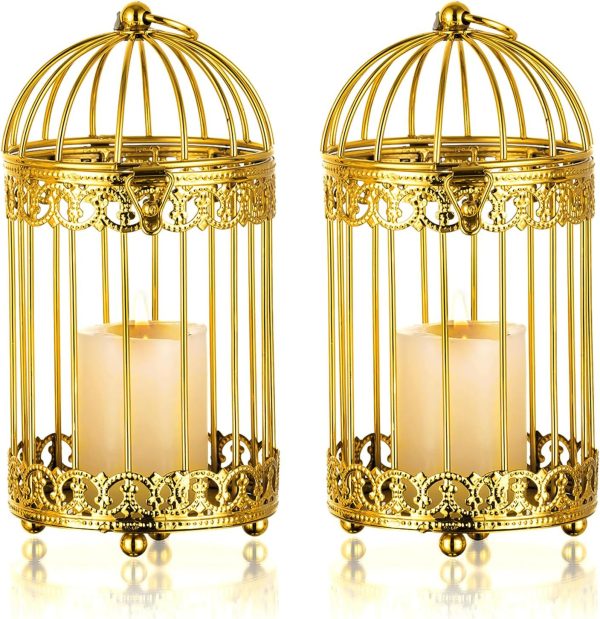 NUPTIO Decorative Candle Lanterns White: 3 Pcs Distressed White Metal Bird Cage Indoors Lantern Centerpiece Assorted Rustic Birdcage Pillar Candle Holders for Home Living Room Porch Office Decoration - Image 8