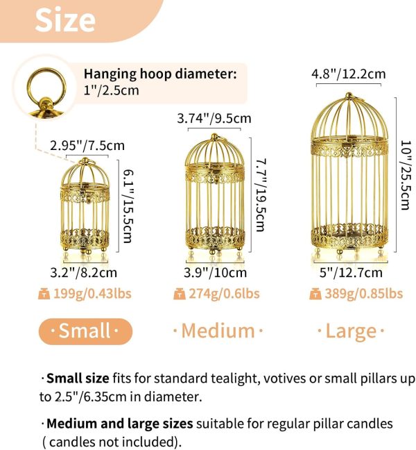 NUPTIO Decorative Candle Lanterns White: 3 Pcs Distressed White Metal Bird Cage Indoors Lantern Centerpiece Assorted Rustic Birdcage Pillar Candle Holders for Home Living Room Porch Office Decoration - Image 10