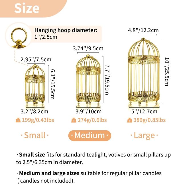 NUPTIO Decorative Candle Lanterns White: 3 Pcs Distressed White Metal Bird Cage Indoors Lantern Centerpiece Assorted Rustic Birdcage Pillar Candle Holders for Home Living Room Porch Office Decoration - Image 16