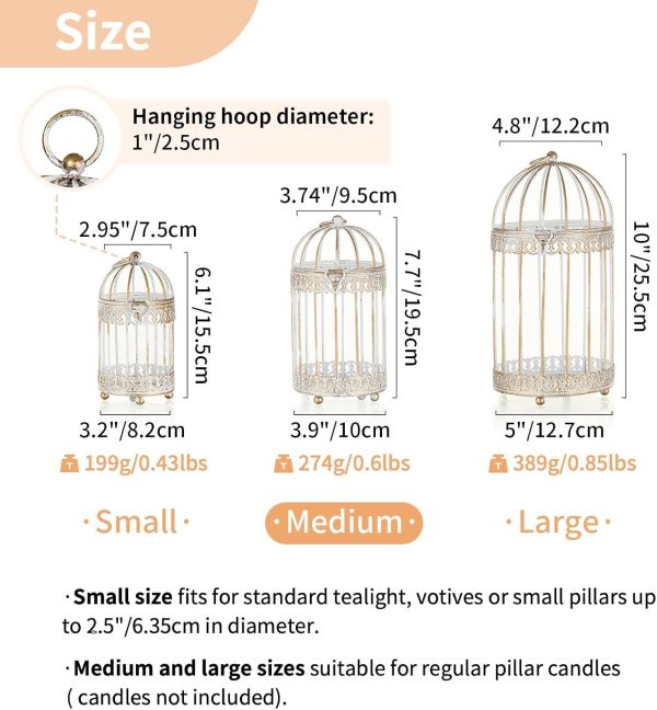 NUPTIO Decorative Candle Lanterns White: 3 Pcs Distressed White Metal Bird Cage Indoors Lantern Centerpiece Assorted Rustic Birdcage Pillar Candle Holders for Home Living Room Porch Office Decoration - Image 21