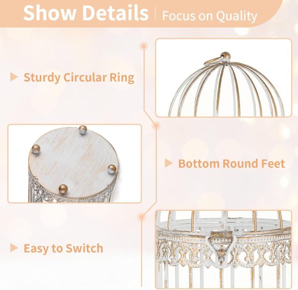 NUPTIO Decorative Candle Lanterns White: 3 Pcs Distressed White Metal Bird Cage Indoors Lantern Centerpiece Assorted Rustic Birdcage Pillar Candle Holders for Home Living Room Porch Office Decoration - Image 23