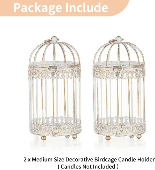 NUPTIO Decorative Candle Lanterns White: 3 Pcs Distressed White Metal Bird Cage Indoors Lantern Centerpiece Assorted Rustic Birdcage Pillar Candle Holders for Home Living Room Porch Office Decoration - Image 24