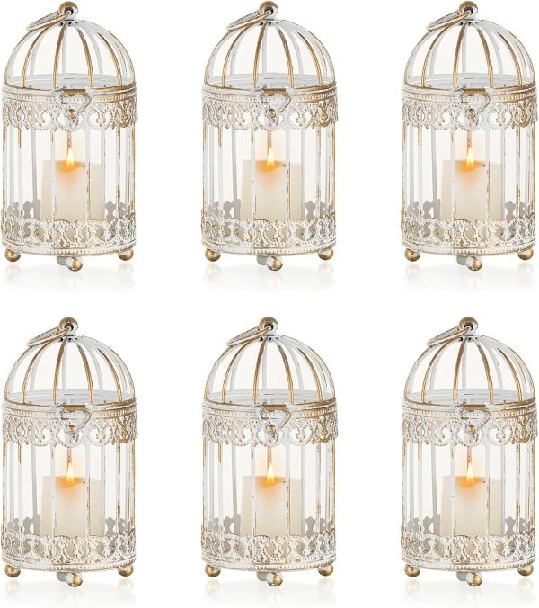 NUPTIO Decorative Candle Lanterns White: 3 Pcs Distressed White Metal Bird Cage Indoors Lantern Centerpiece Assorted Rustic Birdcage Pillar Candle Holders for Home Living Room Porch Office Decoration - Image 25