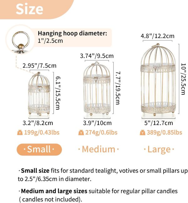 NUPTIO Decorative Candle Lanterns White: 3 Pcs Distressed White Metal Bird Cage Indoors Lantern Centerpiece Assorted Rustic Birdcage Pillar Candle Holders for Home Living Room Porch Office Decoration - Image 26