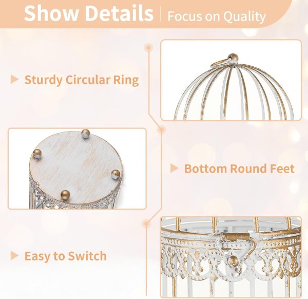 NUPTIO Decorative Candle Lanterns White: 3 Pcs Distressed White Metal Bird Cage Indoors Lantern Centerpiece Assorted Rustic Birdcage Pillar Candle Holders for Home Living Room Porch Office Decoration - Image 28