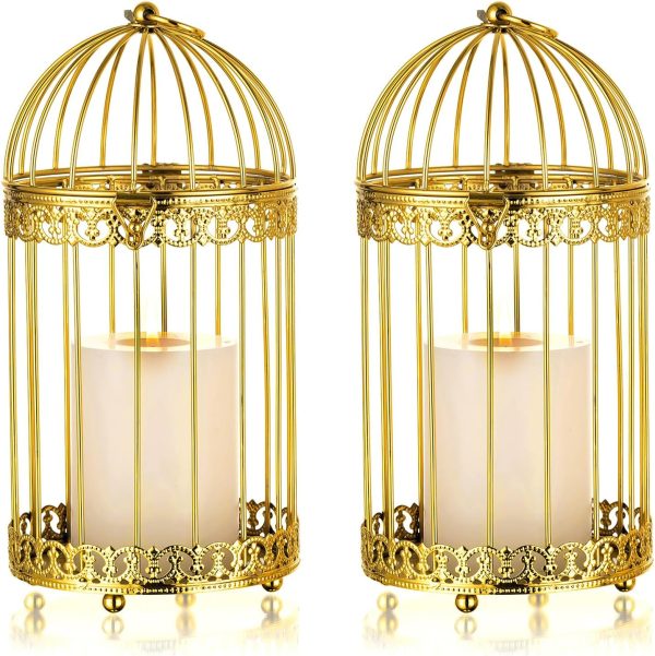 NUPTIO Decorative Candle Lanterns White: 3 Pcs Distressed White Metal Bird Cage Indoors Lantern Centerpiece Assorted Rustic Birdcage Pillar Candle Holders for Home Living Room Porch Office Decoration - Image 30