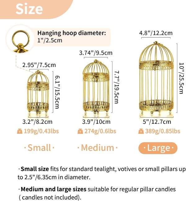 NUPTIO Decorative Candle Lanterns White: 3 Pcs Distressed White Metal Bird Cage Indoors Lantern Centerpiece Assorted Rustic Birdcage Pillar Candle Holders for Home Living Room Porch Office Decoration - Image 31