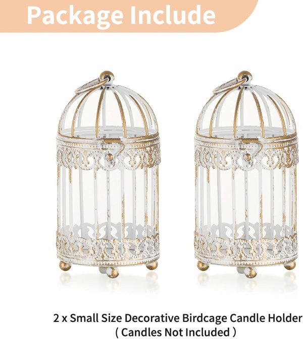 NUPTIO Decorative Candle Lanterns White: 3 Pcs Distressed White Metal Bird Cage Indoors Lantern Centerpiece Assorted Rustic Birdcage Pillar Candle Holders for Home Living Room Porch Office Decoration - Image 36
