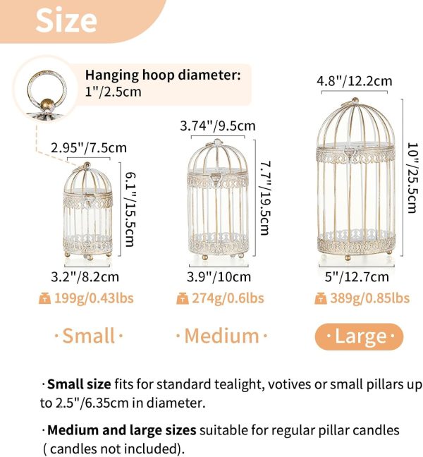 NUPTIO Decorative Candle Lanterns White: 3 Pcs Distressed White Metal Bird Cage Indoors Lantern Centerpiece Assorted Rustic Birdcage Pillar Candle Holders for Home Living Room Porch Office Decoration - Image 38