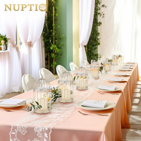 NUPTIO Decorative Candle Lanterns White: 3 Pcs Distressed White Metal Bird Cage Indoors Lantern Centerpiece Assorted Rustic Birdcage Pillar Candle Holders for Home Living Room Porch Office Decoration - Image 39