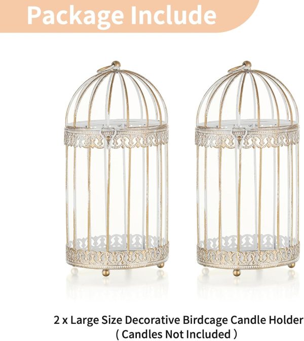 NUPTIO Decorative Candle Lanterns White: 3 Pcs Distressed White Metal Bird Cage Indoors Lantern Centerpiece Assorted Rustic Birdcage Pillar Candle Holders for Home Living Room Porch Office Decoration - Image 40