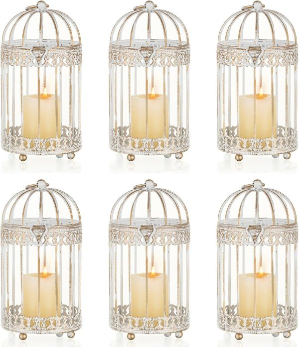 NUPTIO Decorative Candle Lanterns White: 3 Pcs Distressed White Metal Bird Cage Indoors Lantern Centerpiece Assorted Rustic Birdcage Pillar Candle Holders for Home Living Room Porch Office Decoration - Image 41