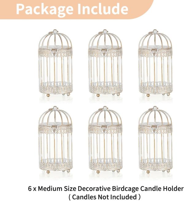 NUPTIO Decorative Candle Lanterns White: 3 Pcs Distressed White Metal Bird Cage Indoors Lantern Centerpiece Assorted Rustic Birdcage Pillar Candle Holders for Home Living Room Porch Office Decoration - Image 42