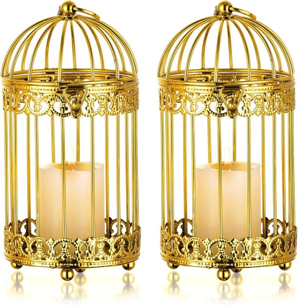 NUPTIO Decorative Candle Lanterns White: 3 Pcs Distressed White Metal Bird Cage Indoors Lantern Centerpiece Assorted Rustic Birdcage Pillar Candle Holders for Home Living Room Porch Office Decoration - Image 45