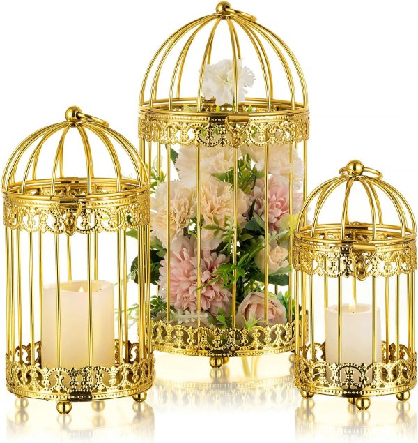 NUPTIO Decorative Candle Lanterns White: 3 Pcs Distressed White Metal Bird Cage Indoors Lantern Centerpiece Assorted Rustic Birdcage Pillar Candle Holders for Home Living Room Porch Office Decoration - Image 47