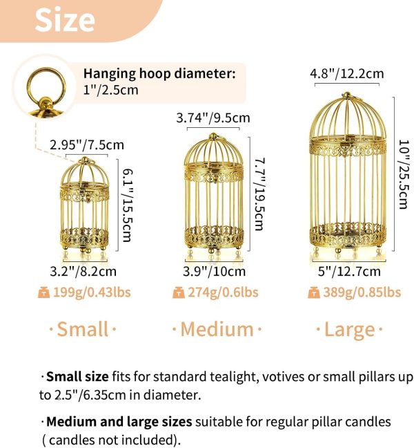 NUPTIO Decorative Candle Lanterns White: 3 Pcs Distressed White Metal Bird Cage Indoors Lantern Centerpiece Assorted Rustic Birdcage Pillar Candle Holders for Home Living Room Porch Office Decoration - Image 48