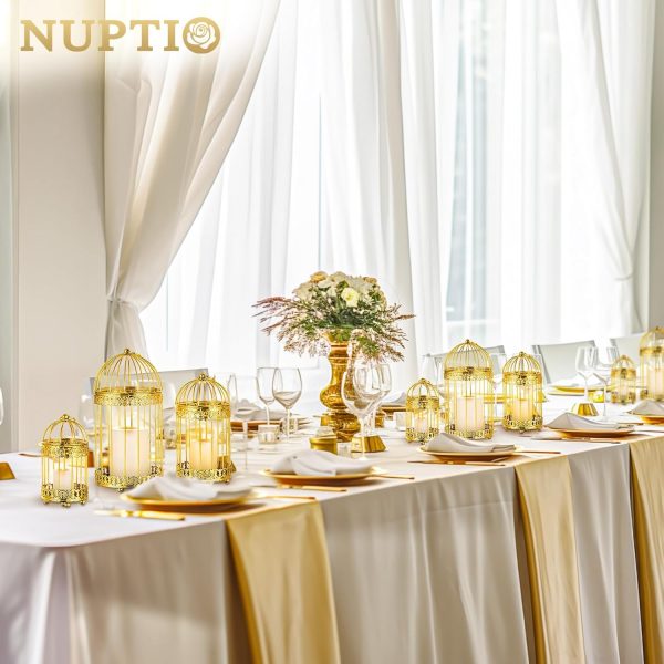 NUPTIO Decorative Candle Lanterns White: 3 Pcs Distressed White Metal Bird Cage Indoors Lantern Centerpiece Assorted Rustic Birdcage Pillar Candle Holders for Home Living Room Porch Office Decoration - Image 49