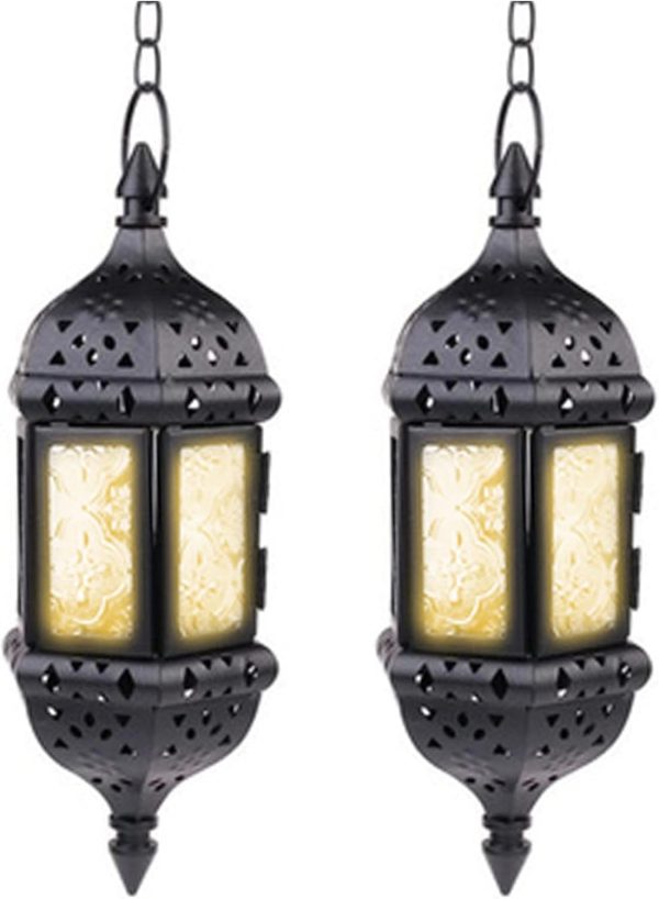 2 Pcs Hanging Hexagon Decorative Moroccan Candle Lantern Holders, Handmade Hanging Tea Light Holder in Bronze Metal & Red & Purple Glass Gift & Decor Items - Image 16