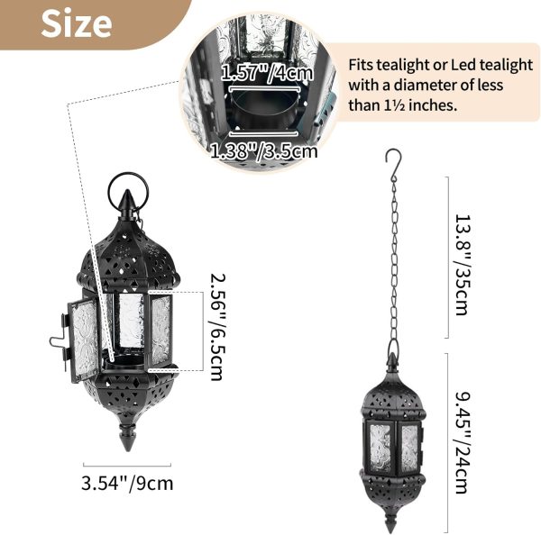 2 Pcs Hanging Hexagon Decorative Moroccan Candle Lantern Holders, Handmade Hanging Tea Light Holder in Bronze Metal & Red & Purple Glass Gift & Decor Items - Image 18