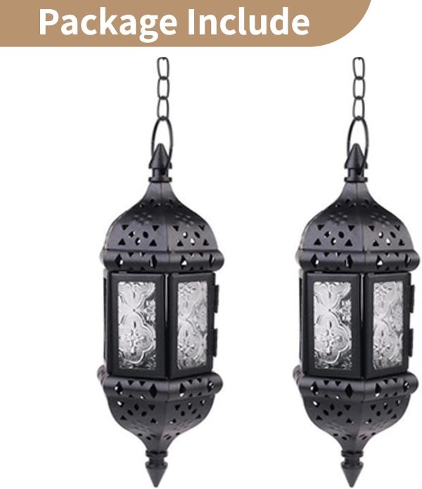 2 Pcs Hanging Hexagon Decorative Moroccan Candle Lantern Holders, Handmade Hanging Tea Light Holder in Bronze Metal & Red & Purple Glass Gift & Decor Items - Image 22