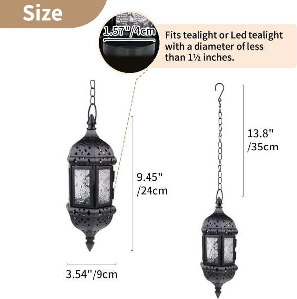 2 Pcs Hanging Hexagon Decorative Moroccan Candle Lantern Holders, Handmade Hanging Tea Light Holder in Bronze Metal & Red & Purple Glass Gift & Decor Items - Image 26