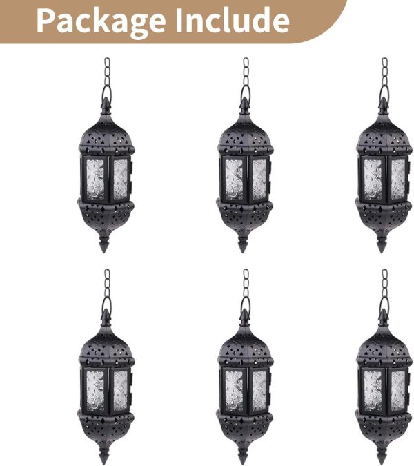2 Pcs Hanging Hexagon Decorative Moroccan Candle Lantern Holders, Handmade Hanging Tea Light Holder in Bronze Metal & Red & Purple Glass Gift & Decor Items - Image 27