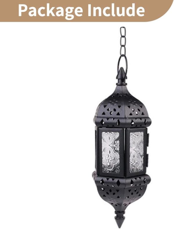 2 Pcs Hanging Hexagon Decorative Moroccan Candle Lantern Holders, Handmade Hanging Tea Light Holder in Bronze Metal & Red & Purple Glass Gift & Decor Items - Image 31