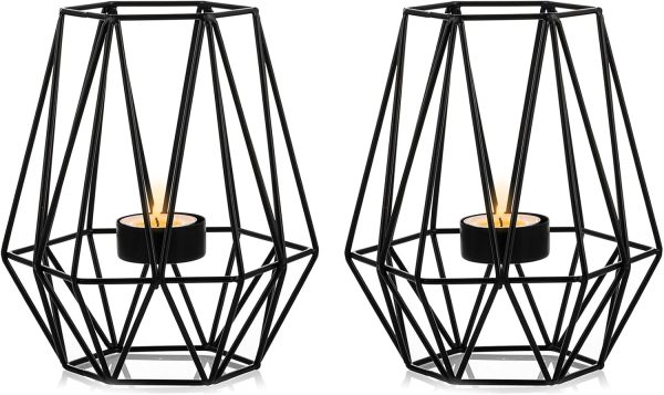 2 Pcs Metal Hexagon Shaped Geometric Design Tea Light Votive Candle Holders, Iron Hollow Tealight Candle Holders for Vintage Wedding Home Decoration, Gold (S + L) - Image 8