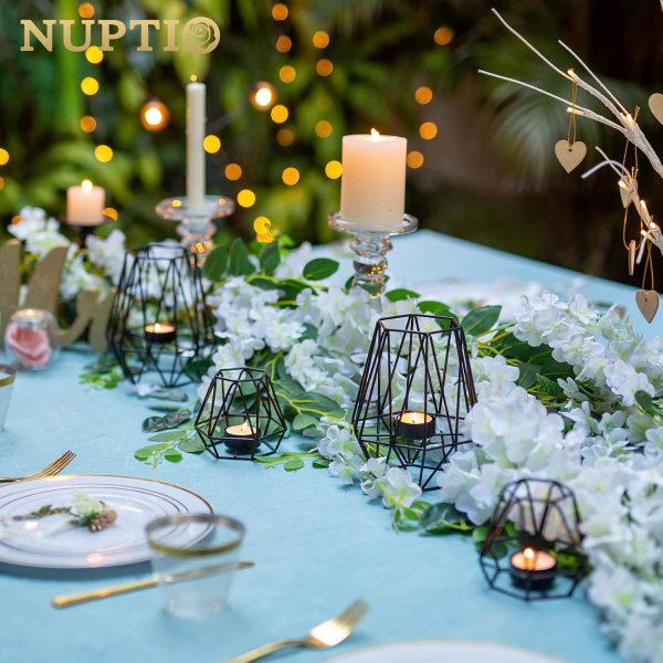 2 Pcs Metal Hexagon Shaped Geometric Design Tea Light Votive Candle Holders, Iron Hollow Tealight Candle Holders for Vintage Wedding Home Decoration, Gold (S + L) - Image 9